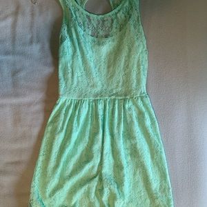 Teal/aqua knee length sleeveless lace dress, women’s size small